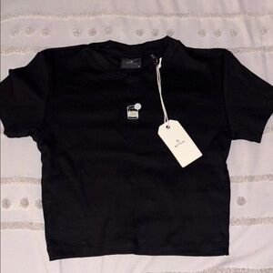 Black Short Sleeve Ribbed T-Shirt With Cute Beverage Logo